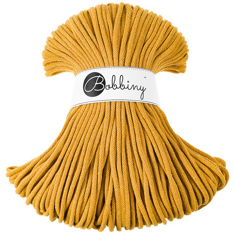 Mustard yellow braided cotton cord with Bobbiny logo band