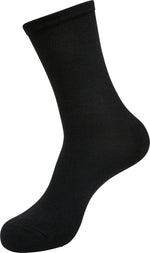 Black Tuftinglove crew socks with wide ribbed cuff and smooth knit texture