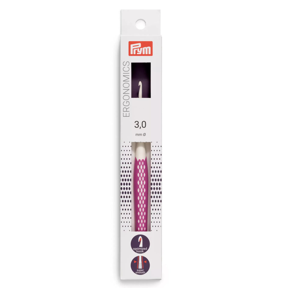 Prym Ergonomics 3mm Häkelnadel im Retail-Box mit lila Griff