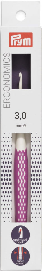 Prym Ergonomics 3mm Häkelnadel in weißer Verpackung mit lila Griff