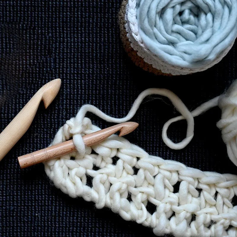 KnitPro beech wood crochet hook in use