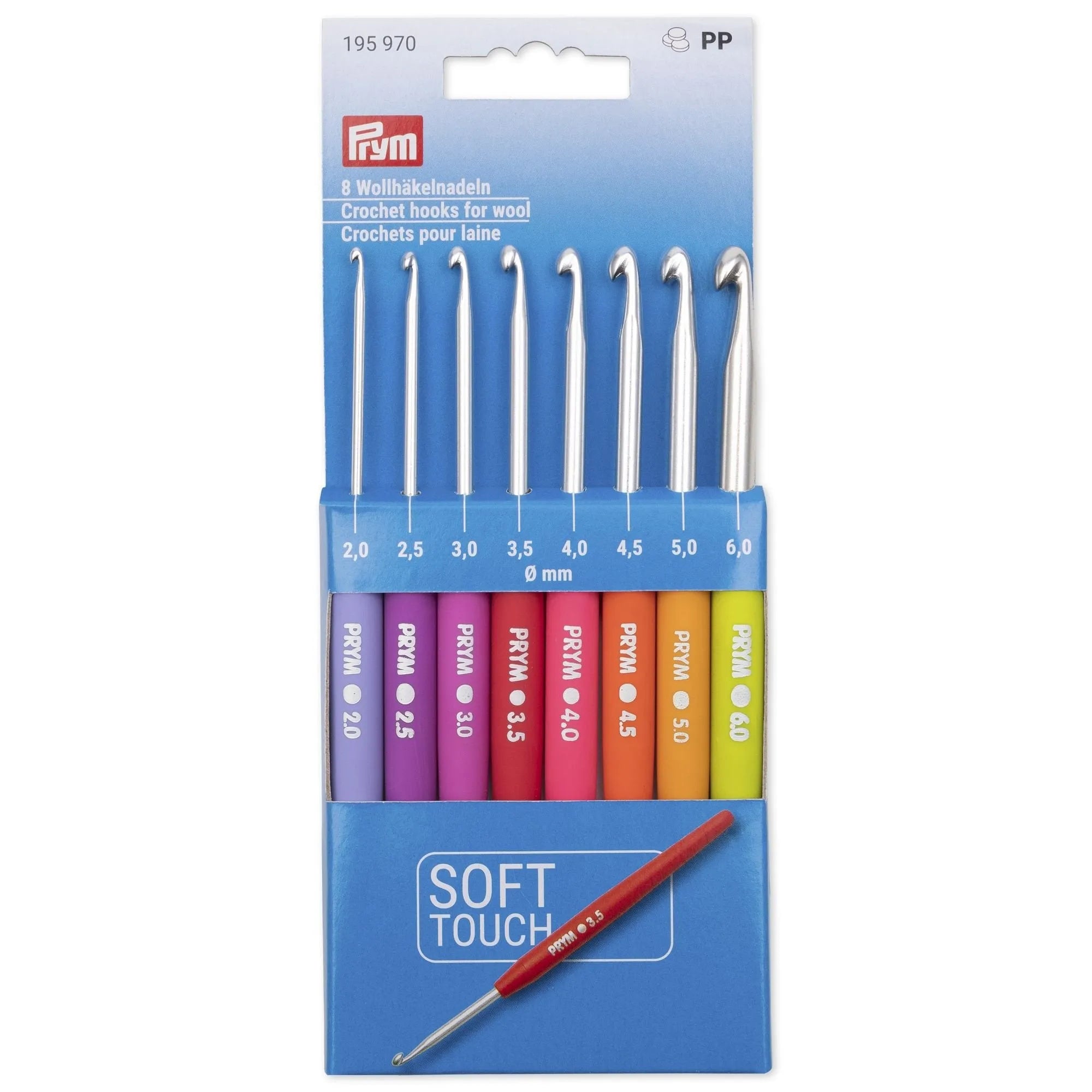 Soft-grip crochet hook set, 8 sizes by Prym