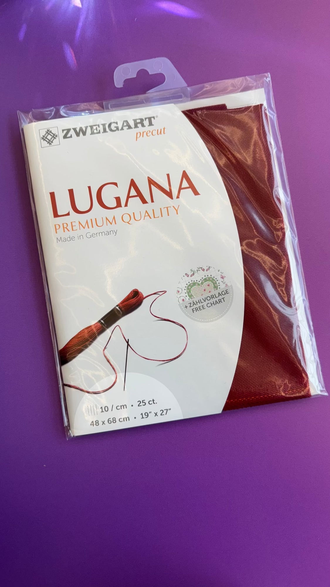 Zweigart Lugana cross-stitch fabric in dark red, 3835/906