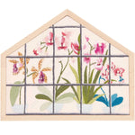 Orchids embroidery kit finished in wooden house frame with pink and blue cotton flowers
