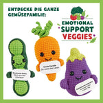 Crocheted pea plushie detail with smiling face