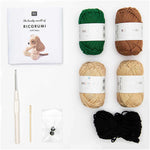 Ricorumi crochet kit contents including cotton yarn, hook, and pattern booklet