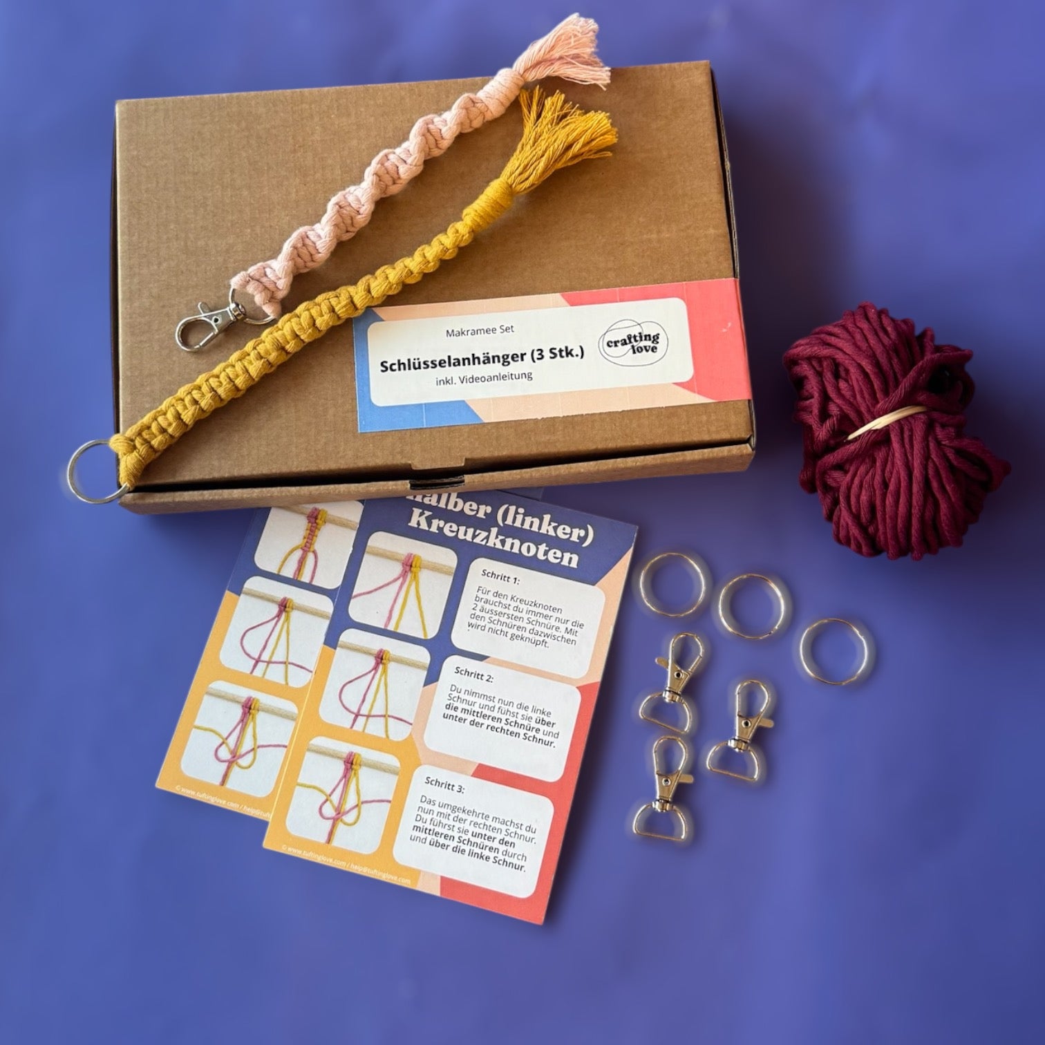 Craftinglove macrame keychain 3-set in natural cord