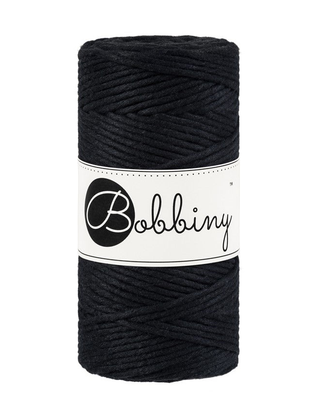 Bobbiny Makramee-Baumwollkordel, 3mm und 100m, in Schwarz