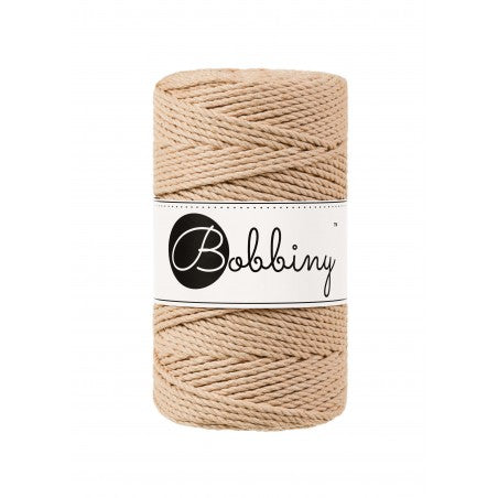 Bobbiny 3-ply macramé rope, 3mm and 100m, in biscuit