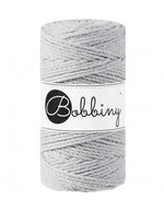 Bobbiny 3-ply macramé rope, 3mm and 100m, in light grey