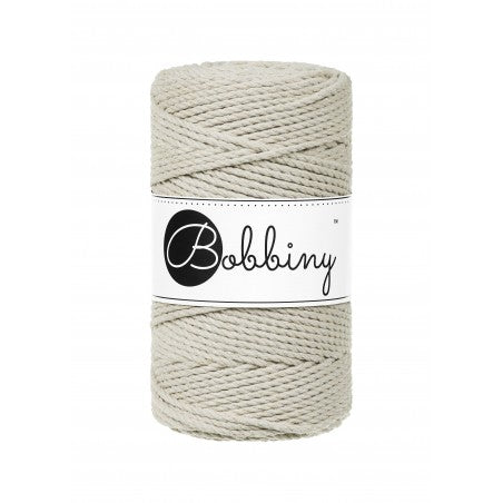 Bobbiny 3-ply macramé rope, 3mm and 100m, in pale olive