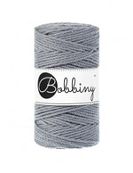 Bobbiny 3-ply macramé rope, 3mm and 100m, in steel grey