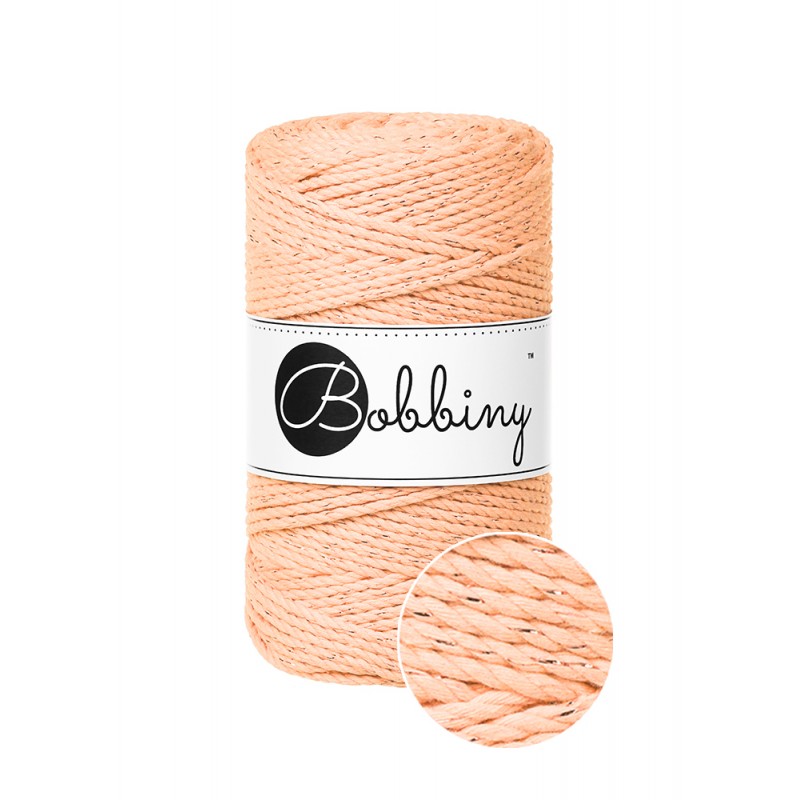 Bobbiny 3-ply macramé rope, 3mm and 100m, in peach fuzz