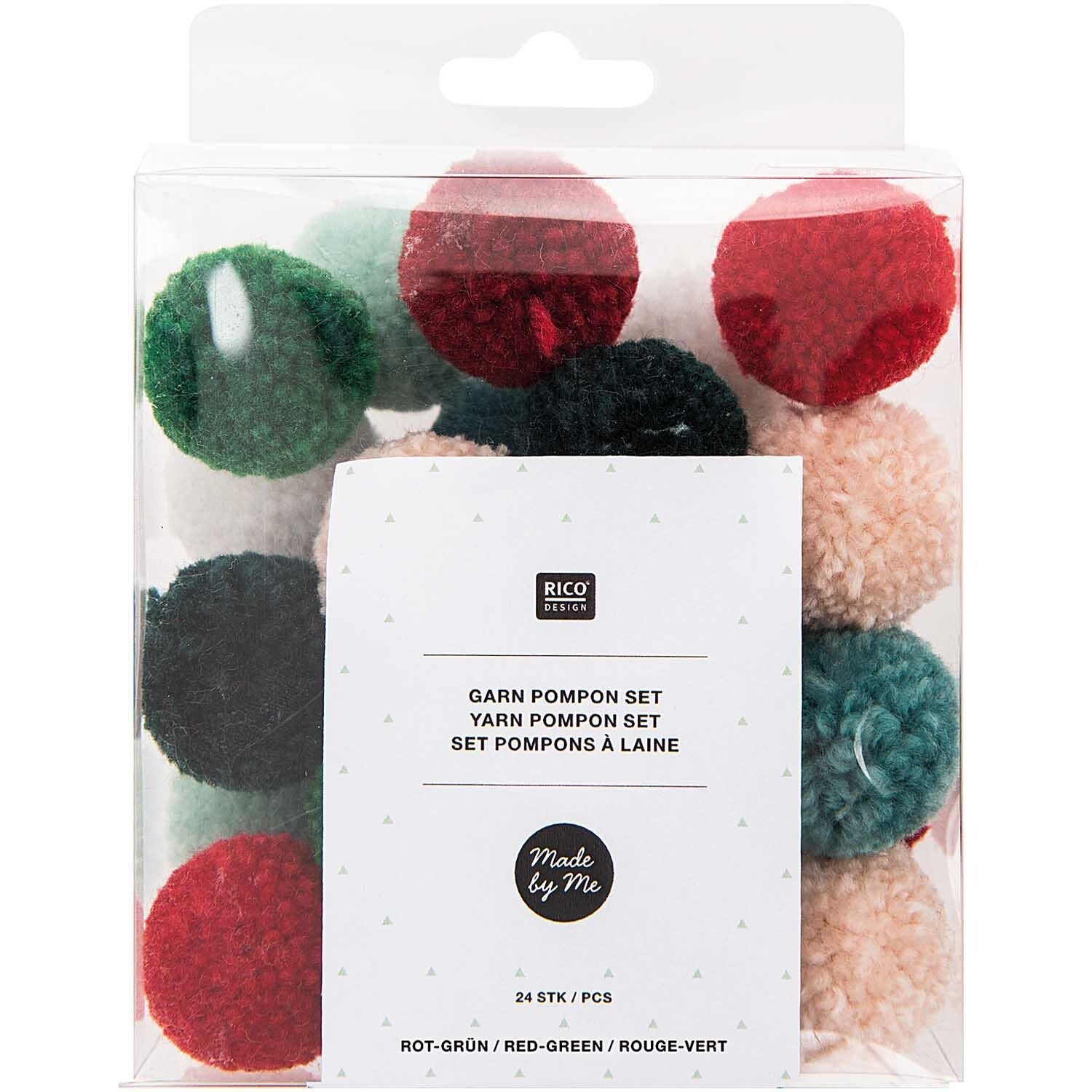 Rico Design pom-pom set of 24 in red and green