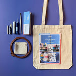 Punch Needle Set Tasche with organic cotton tote bag, fine punch needle, black yarn, embroidery hoop, and tutorial for beginners