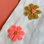 Punch needle floral bag kit, close-up of yarn colours