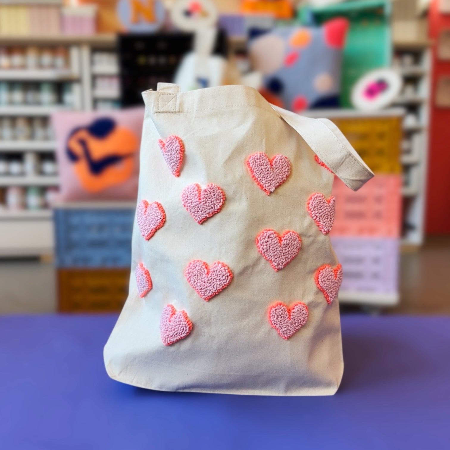 Craftinglove Herzen punch needle tote bag set