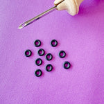 Oxford punch needle rubber rings, close-up detail