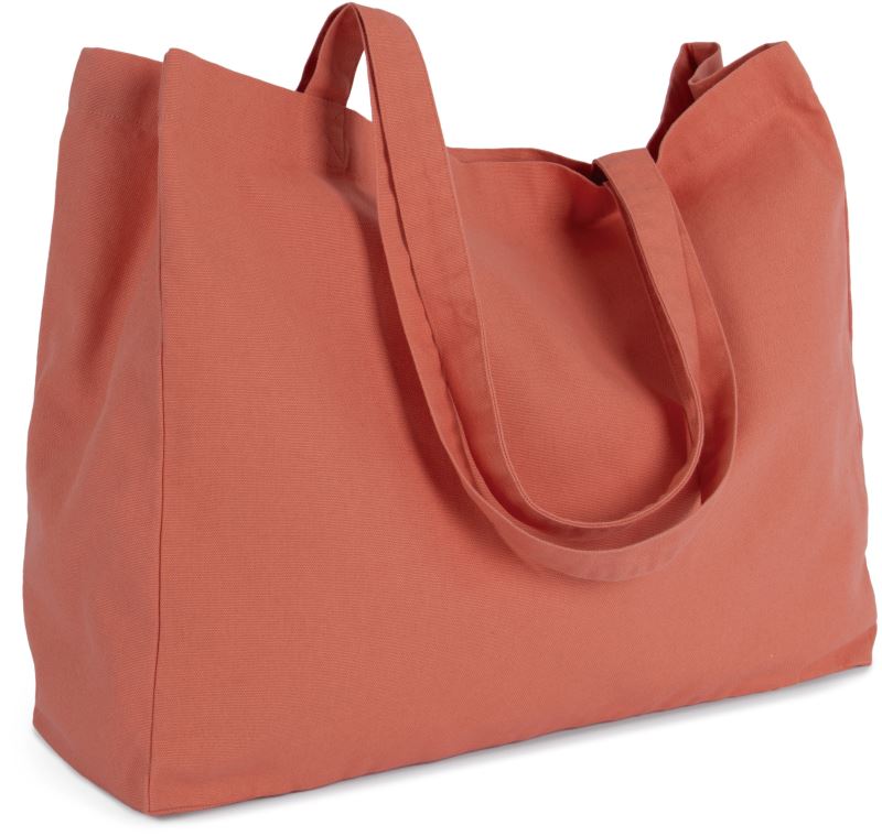 Terracotta orange heavy cotton tote bag angled to show side profile