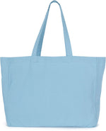 Light blue cotton shopper bag featuring reinforced handle stitching