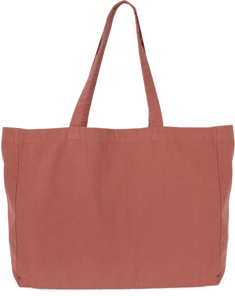 Rust-colored 100% cotton tote bag with reinforced handle attachments