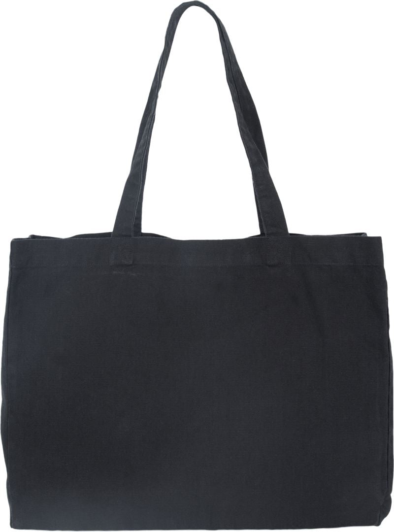 Black durable cotton tote bag with sturdy dual shoulder straps