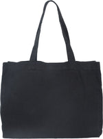 Black durable cotton tote bag with sturdy dual shoulder straps