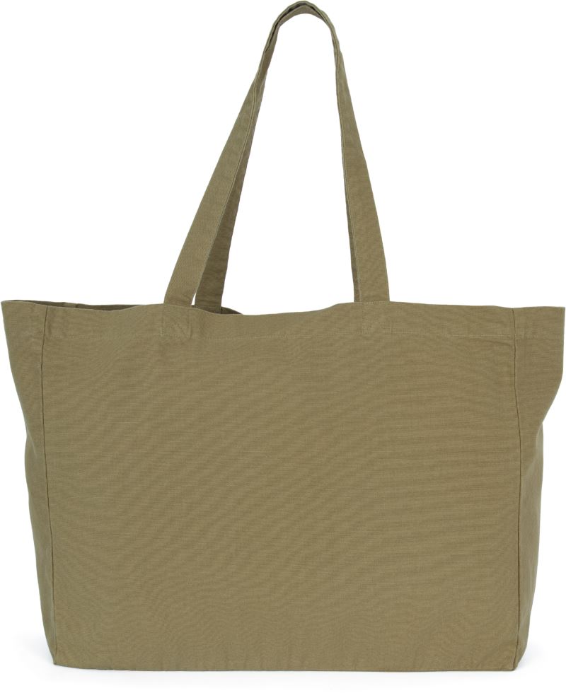 Olive green washed cotton shopper bag with relaxed vintage construction