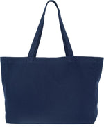 Navy blue heavyweight cotton tote bag with flat base on white background
