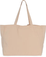 Beige cotton tote bag front view highlighting rectangular shape