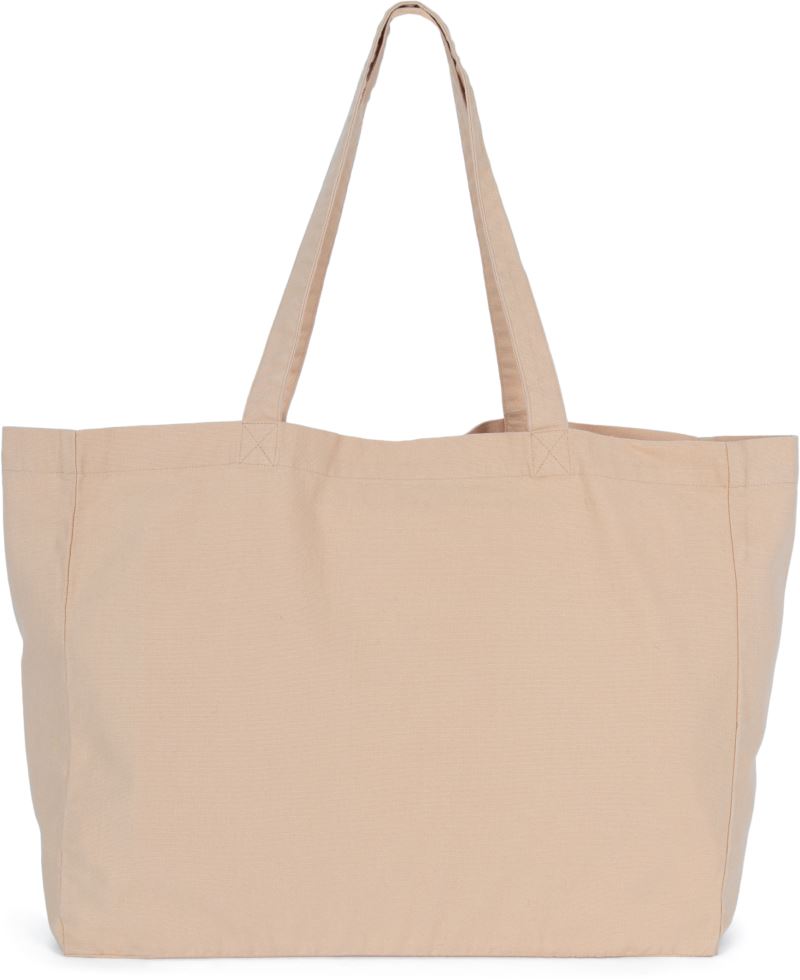 Beige cotton tote bag front view highlighting rectangular shape