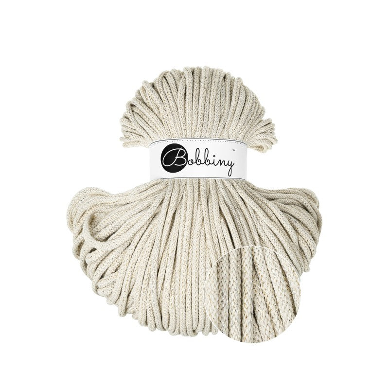 Bobbiny Shiny Cashmere Beige – Braided Cord 5mm (100m) - Cotton - Bobbiny